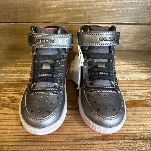 New NWOB Little Kids Geox Gray Leather High‎ Top Star Sneakers Shoes Size 8 C