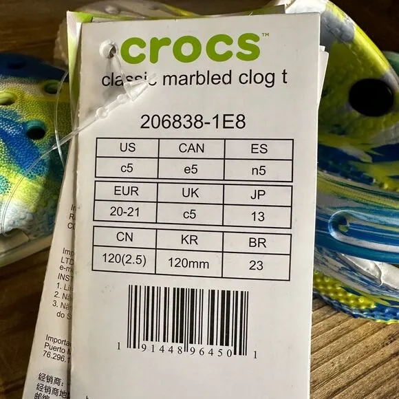 New NWT Little Kids Crocs Classic Marbled Sandals Clogs Shoes Size‎ 5 C