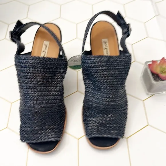 NEW Paul Green Helena Black Woven Slingback heel sandals women size 8