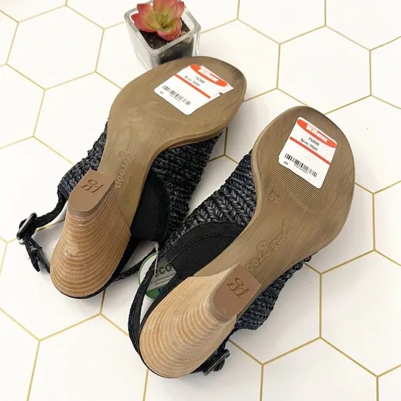 NEW Paul Green Helena Black Woven Slingback heel sandals women size 8