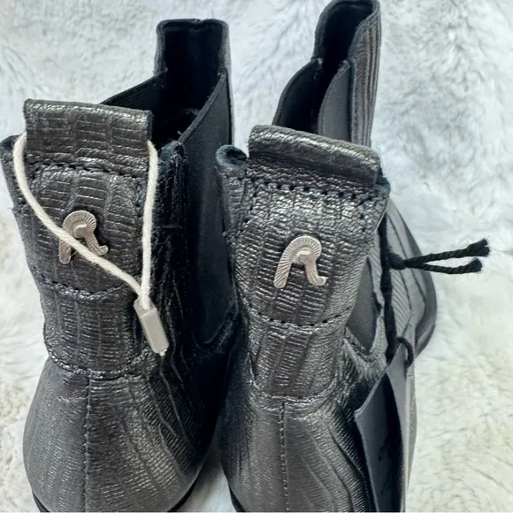 NEW Replay Silver Maidan Leather Embossed Chelsea Ankle Pointed Boots 5.5