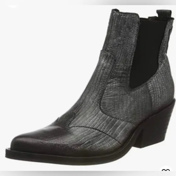 NEW Replay Silver Maidan Leather Embossed Chelsea Ankle Pointed Boots 5.5
