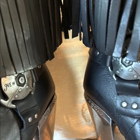 New Rock Fringed Black Leather Boots