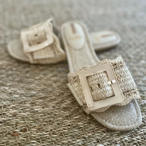 NEW Sam Edelman Bambi Raffia Buckle Slide Sandal