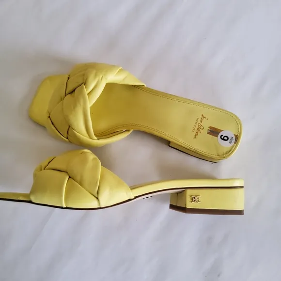 New Sam Edelman Dawson Braid Leather Slide Sandals Slipper Size 9 Yellow
