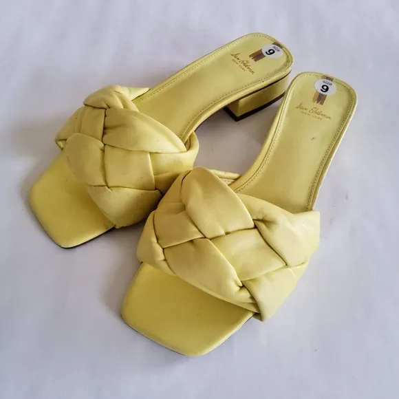 New Sam Edelman Dawson Braid Leather Slide Sandals Slipper Size 9 Yellow