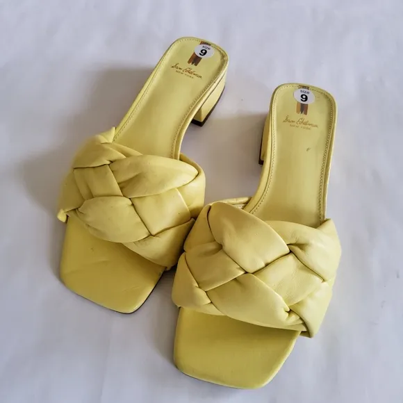 New Sam Edelman Dawson Braid Leather Slide Sandals Slipper Size 9 Yellow