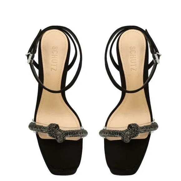 New SCHUTZ peaky platforms Shoes black suede rhinestone high heels 10 Revolve