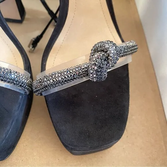 New SCHUTZ peaky platforms Shoes black suede rhinestone high heels 10 Revolve