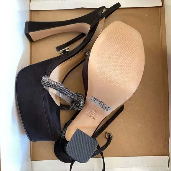 New SCHUTZ peaky platforms Shoes black suede rhinestone high heels 10 Revolve