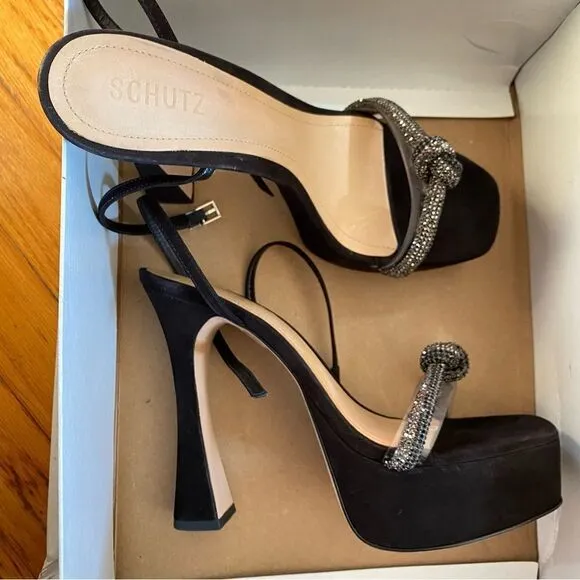 New SCHUTZ peaky platforms Shoes black suede rhinestone high heels 10 Revolve