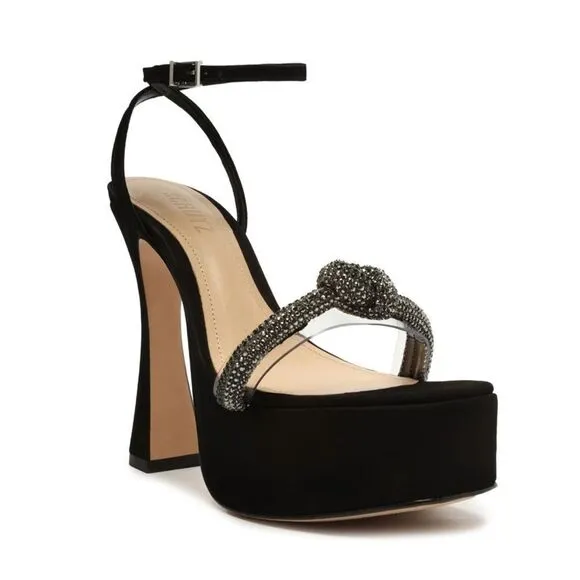 New SCHUTZ peaky platforms Shoes black suede rhinestone high heels 10 Revolve