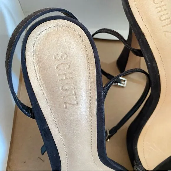 New SCHUTZ peaky platforms Shoes black suede rhinestone high heels 10 Revolve