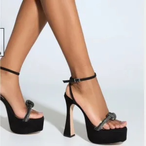 New SCHUTZ peaky platforms Shoes black suede rhinestone high heels 10 Revolve