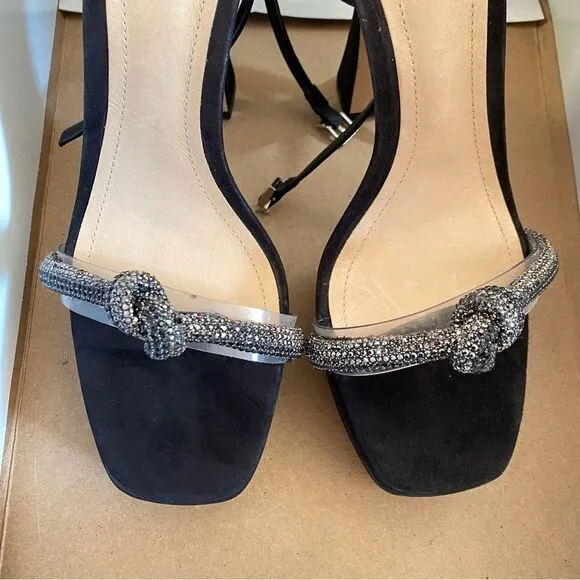 New SCHUTZ peaky platforms Shoes black suede rhinestone high heels 10 Revolve