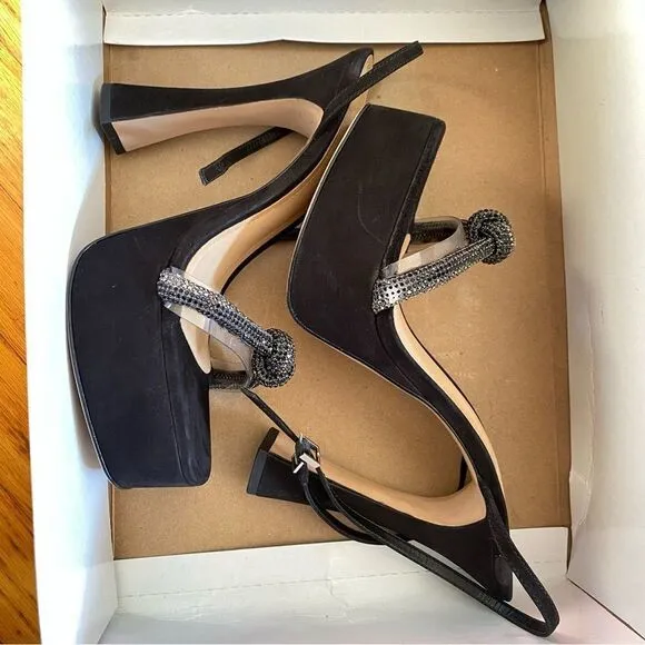 New SCHUTZ peaky platforms Shoes black suede rhinestone high heels 10 Revolve