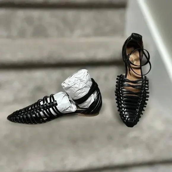 NEW | Seychelles Black Leather Artisanal Woven Trinket Wrap Sandals | Women 8.5