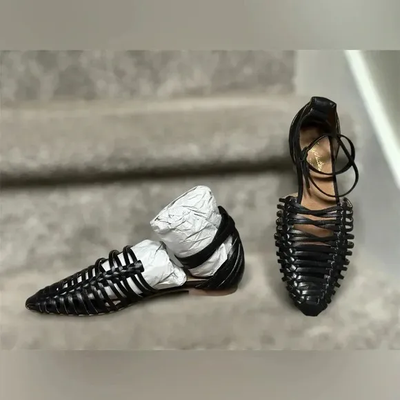 NEW | Seychelles Black Leather Artisanal Woven Trinket Wrap Sandals | Women 8.5