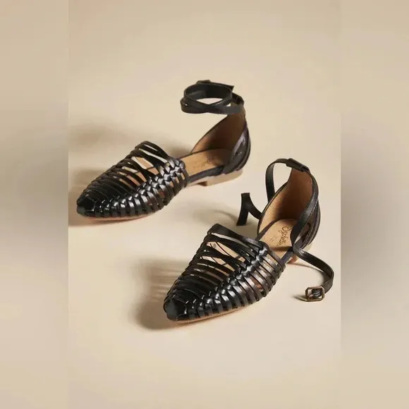 NEW | Seychelles Black Leather Artisanal Woven Trinket Wrap Sandals | Women 8.5