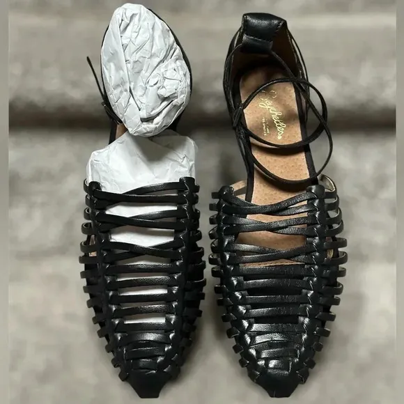 NEW | Seychelles Black Leather Artisanal Woven Trinket Wrap Sandals | Women 8.5