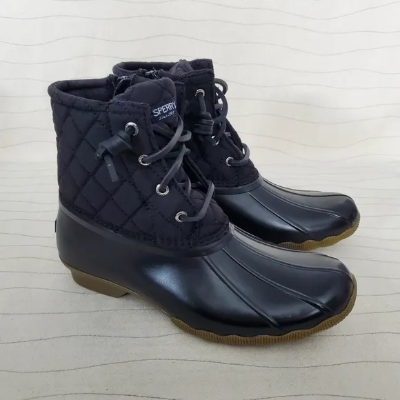 NEW Sperry Youth Girls Top-Sider Saltwater Black Duck Boots Shoes STK163618 Sz 4