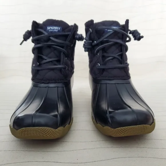 NEW Sperry Youth Girls Top-Sider Saltwater Black Duck Boots Shoes STK163618 Sz 4