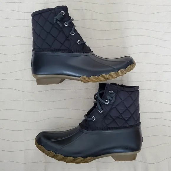 NEW Sperry Youth Girls Top-Sider Saltwater Black Duck Boots Shoes STK163618 Sz 4
