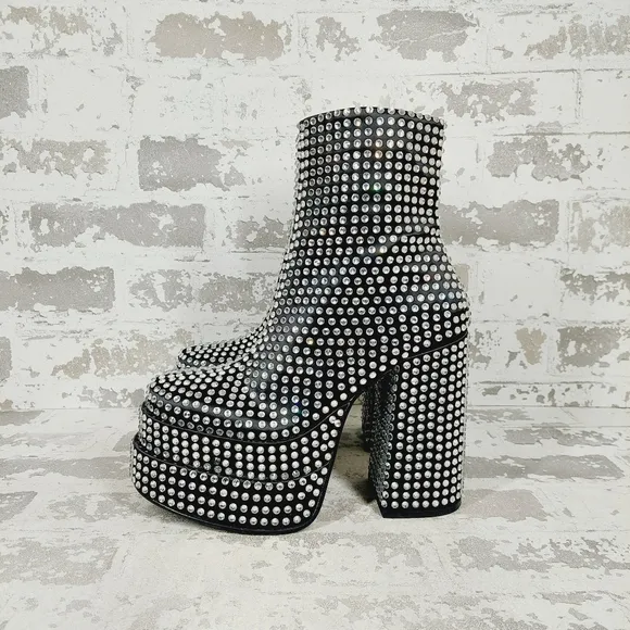 NEW Steve Madden Black Cobra Rhinestones Ankle Platform Boots F1005