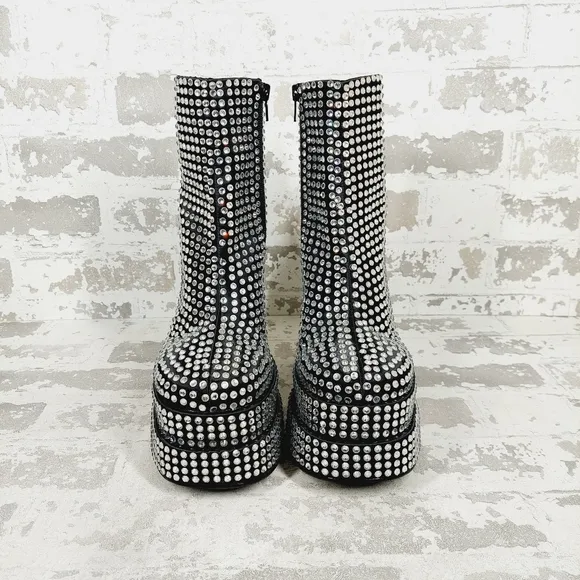 NEW Steve Madden Black Cobra Rhinestones Ankle Platform Boots F1005