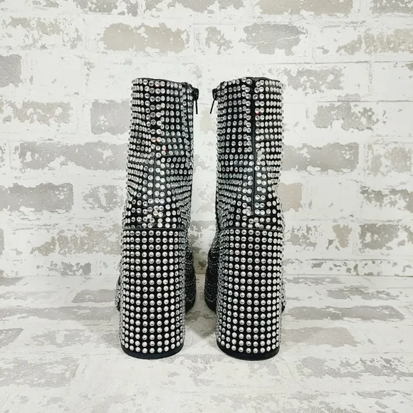 NEW Steve Madden Black Cobra Rhinestones Ankle Platform Boots F820