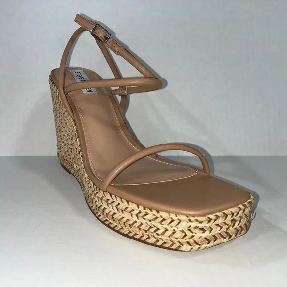 NEW Steve Madden Women's Unify Platform Wedge Sandals in Natural Raffia Size 11M