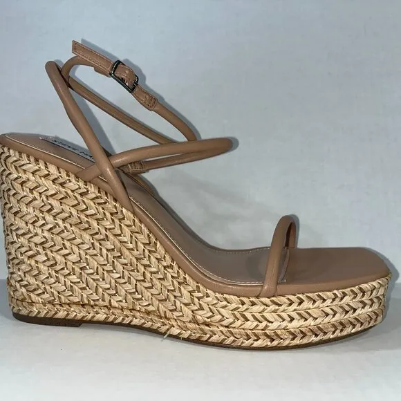 NEW Steve Madden Women's Unify Platform Wedge Sandals in Natural Raffia Size 11M