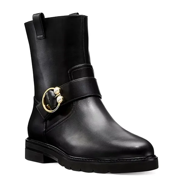 NEW Stuart Weitzman Arlo Bootie Pull On Moto Style Lug Boots