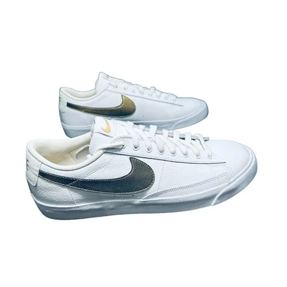 🤩New Sz 10 Mens Shoes Nike Blazer Low Premium White Metallic Gold BQ7460-101