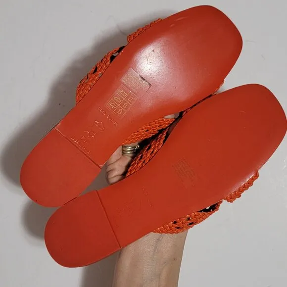 NEW Tory Burch Woven Slide Sandals Womens 6.5 Luxury Designer Casual Chic Orange