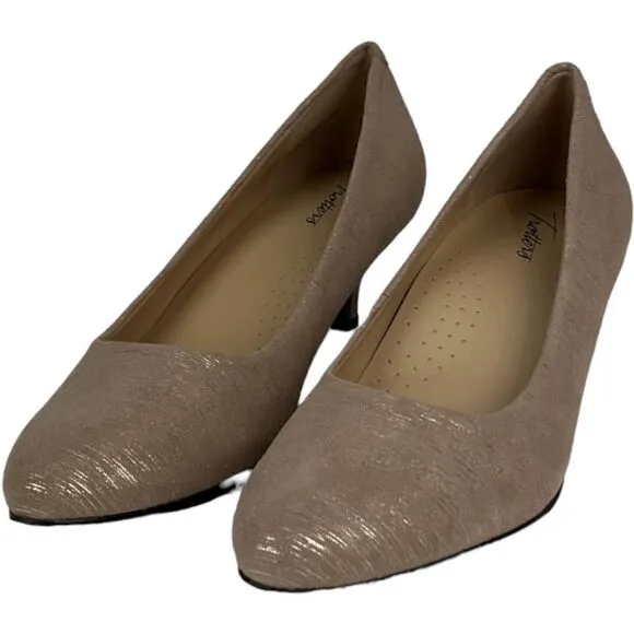 New Trotters Women Shoes US 10 Kitten Heel Pumps Kiera Tan Gold Pointed Toes