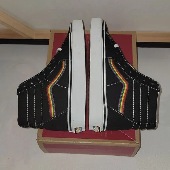 New Vans Sk8-Hi Pride Leather Black Multi &amp; True White Shoes Size Women's 5