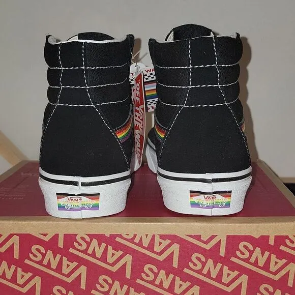 New Vans Sk8-Hi Pride Leather Black Multi &amp; True White Shoes Size Women's 5