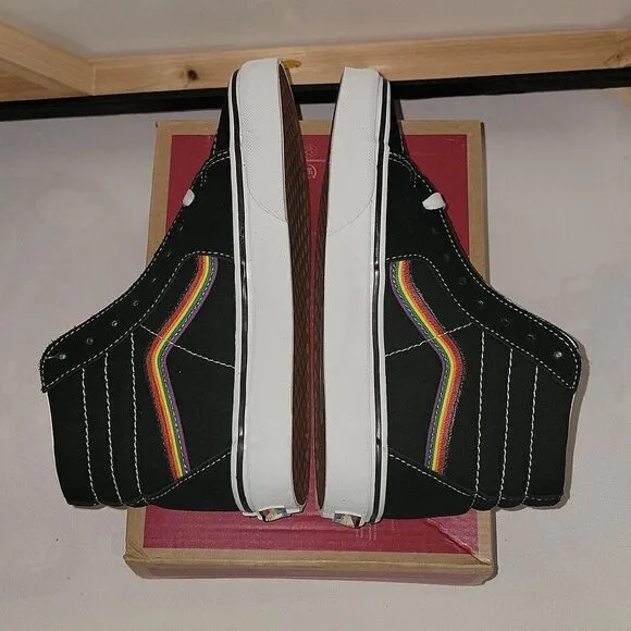 New Vans Sk8-Hi Pride Leather Black Multi &amp; True White Shoes Size Women's 5