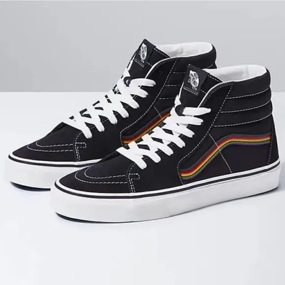 New Vans Sk8-Hi Pride Leather Black Multi &amp; True White Shoes Size Women's 5