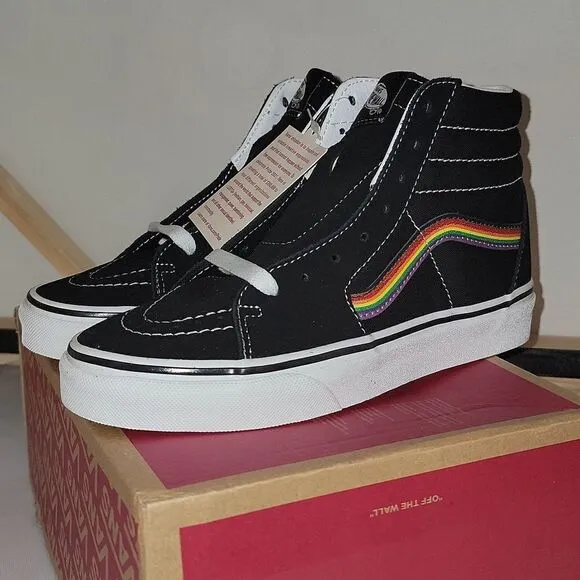 New Vans Sk8-Hi Pride Leather Black Multi &amp; True White Shoes Size Women's 5