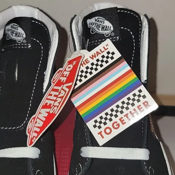 New Vans Sk8-Hi Pride Leather Black Multi &amp; True White Shoes Size Women's 5