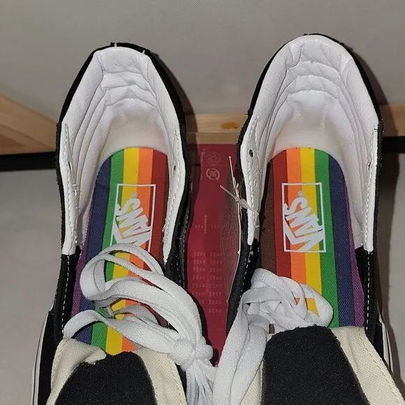 New Vans Sk8-Hi Pride Leather Black Multi &amp; True White Shoes Size Women's 5