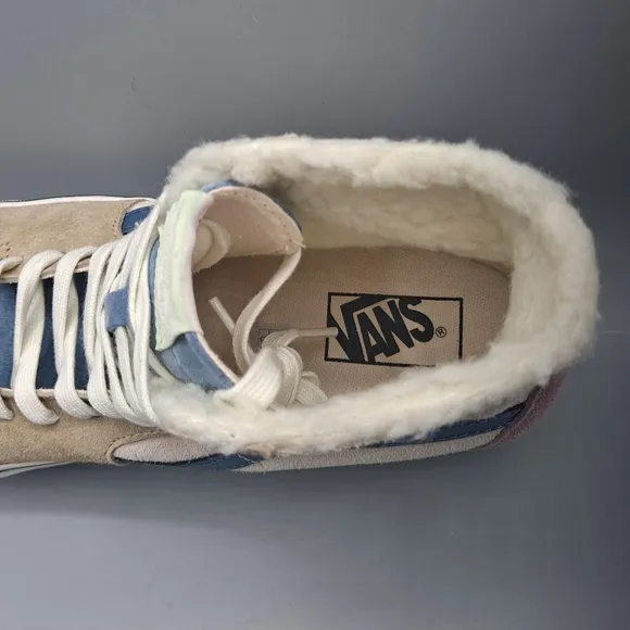 New Vans Sk8-Hi Top Tapered Stackform Platform Pig Suede Sherpa Faux Fur Cream