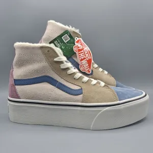 New Vans Sk8-Hi Top Tapered Stackform Platform Pig Suede Sherpa Faux Fur Cream