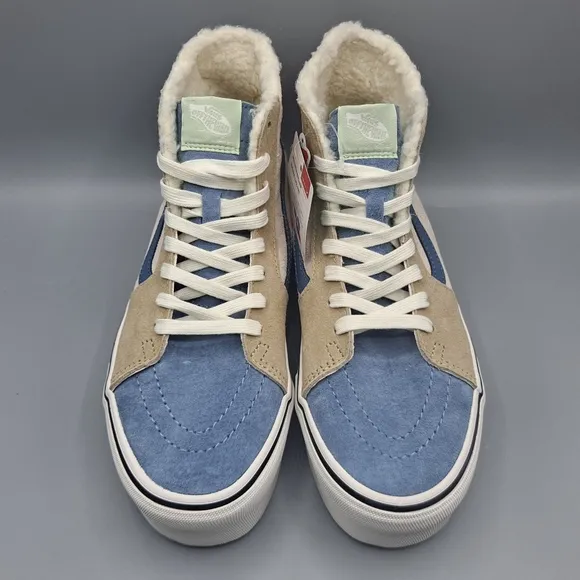 New Vans Sk8-Hi Top Tapered Stackform Platform Pig Suede Sherpa Faux Fur Cream