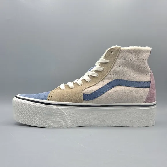 New Vans Sk8-Hi Top Tapered Stackform Platform Pig Suede Sherpa Faux Fur Cream