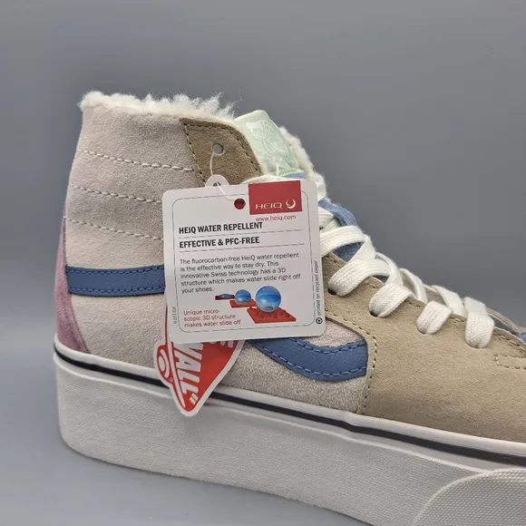 New Vans Sk8-Hi Top Tapered Stackform Platform Pig Suede Sherpa Faux Fur Cream