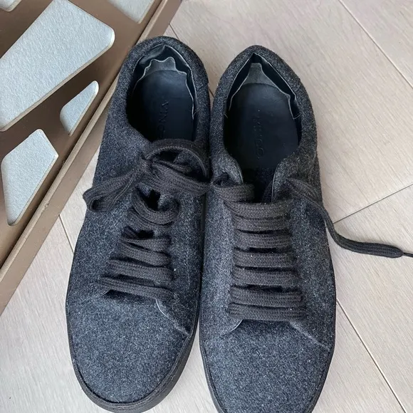 New VINCE NOBLE WOOL BLEND SNEAKER SHOES Gray 8 8.5 Leather Insole Eu 42 M Mens