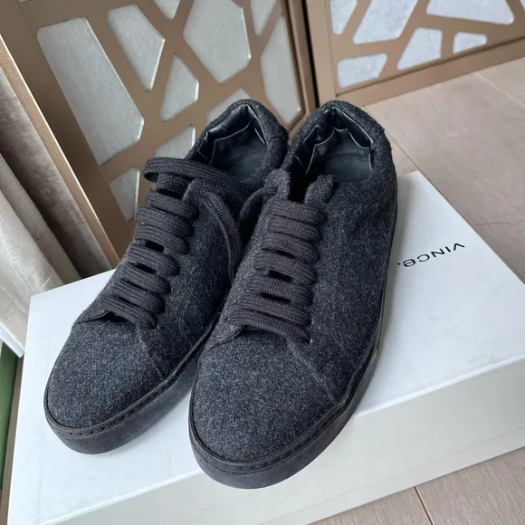 New VINCE NOBLE WOOL BLEND SNEAKER SHOES Gray 8 8.5 Leather Insole Eu 42 M Mens